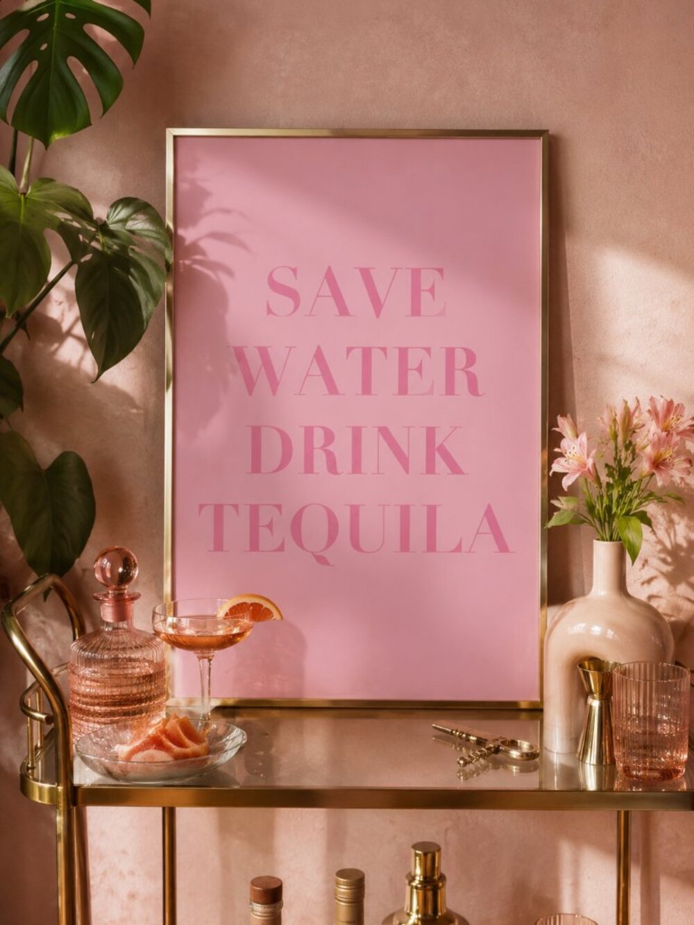 Pink Tequila Bar Cart Wall Art Print